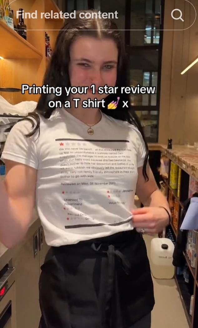 She then went to work wearing the T-shirt and filmed a clip for TikTok, which was viewed 2.9 million times