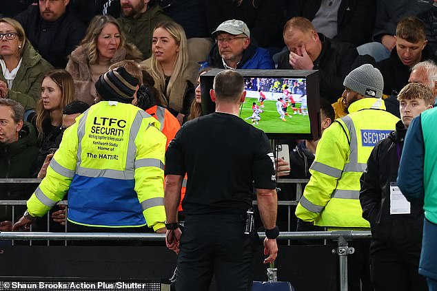 The challenge was spotted by VAR and referee Tim Robinson was advised to review it