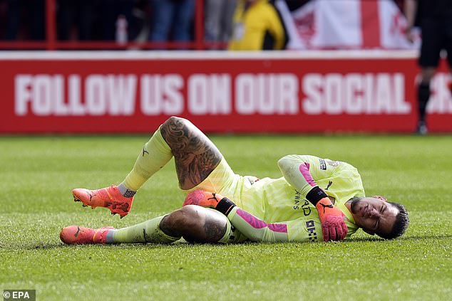 Ederson's season appeared to be in jeopardy when he was forced to leave due to a shoulder injury