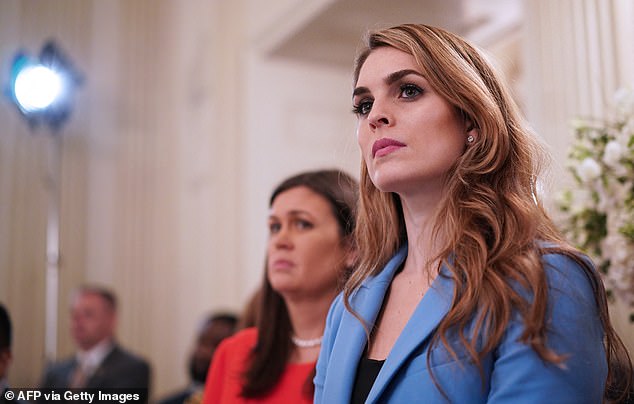 Hicks in the White House State Dining Room in 2018 with Press Secretary Sarah Sanders