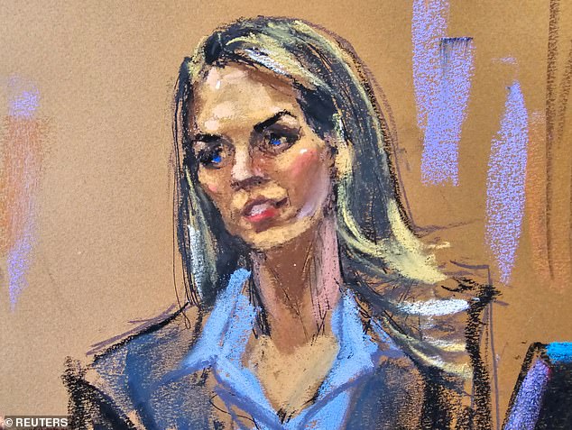 Hope Hicks, a former top aide to former US President Donald Trump, is cross-examined by lawyer Emil Bove during the criminal trial against Trump