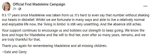 1714778493 909 Madeleine McCanns parents Kate and Gerry fail to attend prayer