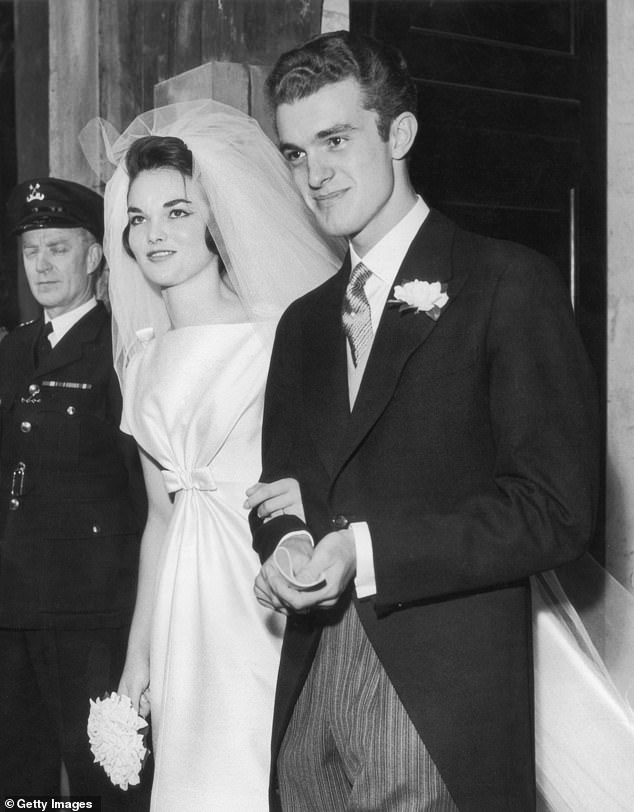 The Duchess at her wedding to Henry Robin Ian Russell, the Marquess of Tavistock in 1961