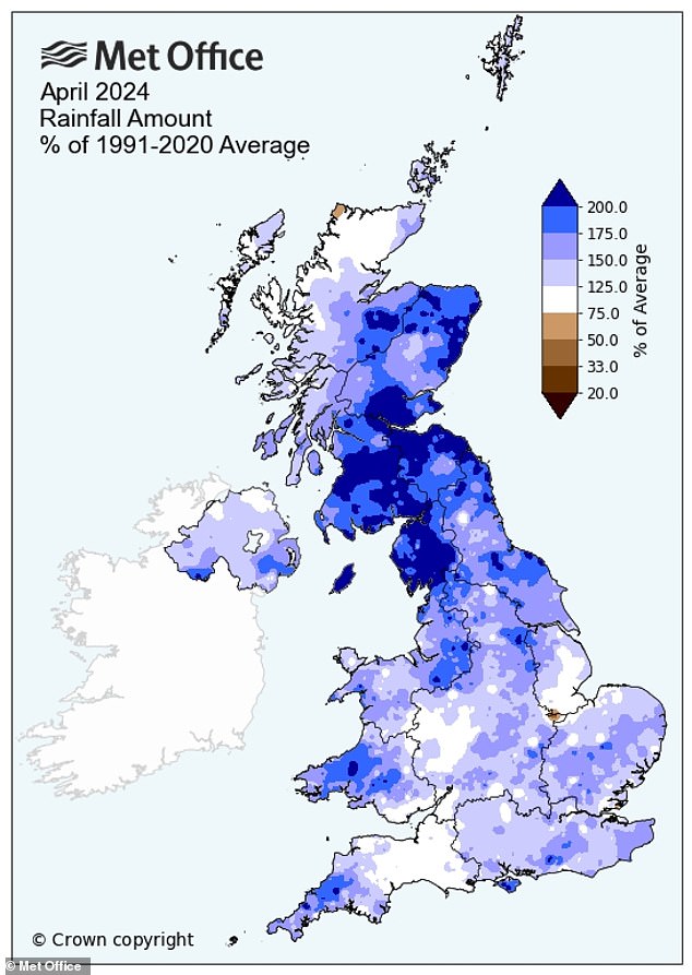 In total, precipitation fell 55 percent more than the long-term average, the forecast body said