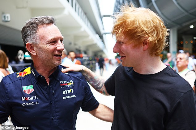 Singer Ed Sheeran was captured during a conversation with Red Bull team boss Christian Horner