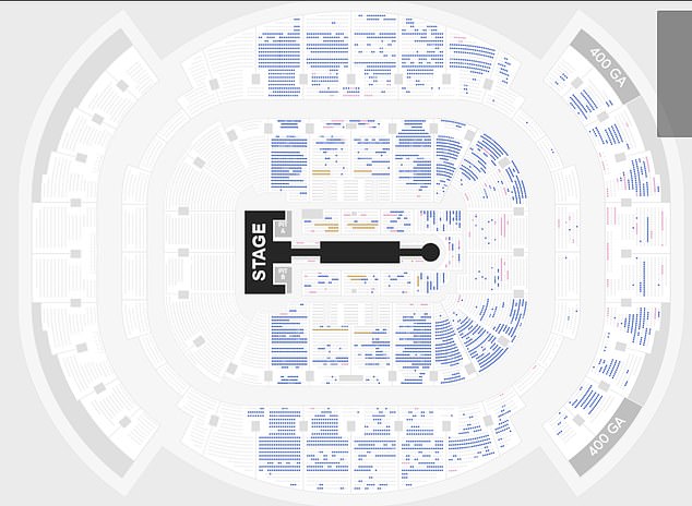 Lopez experiences poor sales for the second night of two in Miami, Florida, on June 29.  The blue strip consists of unsold seats