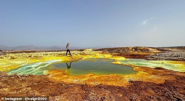 A shot of Lucy in Ethiopia's Denakil Depression – one of the hottest places on earth – where while camping she witnessed '30 degrees Celsius heat for three days with no facilities'