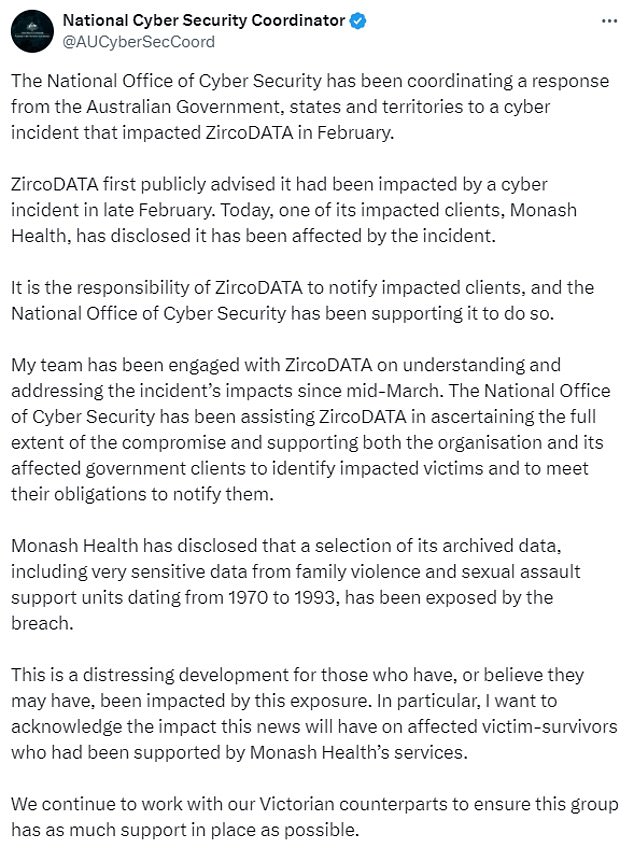 The federal government is working with ZircoDATA and the organizations affected by the hack to find out who was affected