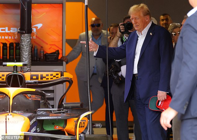 The Republican candidate inspected the cars that Lando Norris and Oscar Piastri would drive