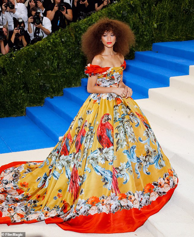 Zendaya wore a beautiful off-shoulder floral print ball gown by Dolce & Gabbana at Rei Kawakubo/Comme des Garcons: Art of the In-Between