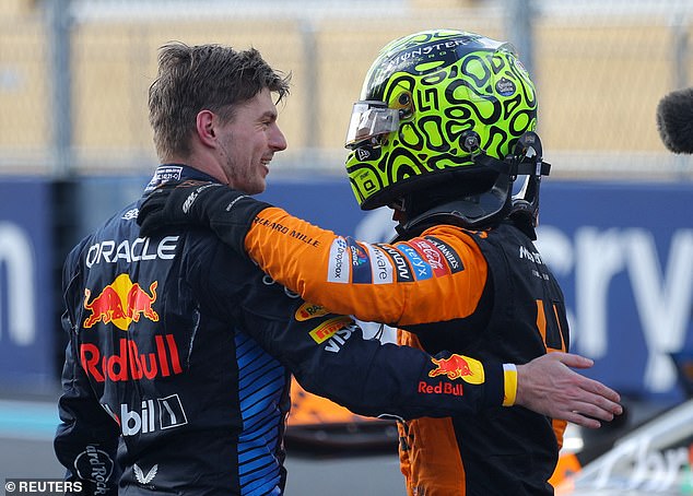 The McLaren driver kept his composure against top favorite Max Verstappen (left)