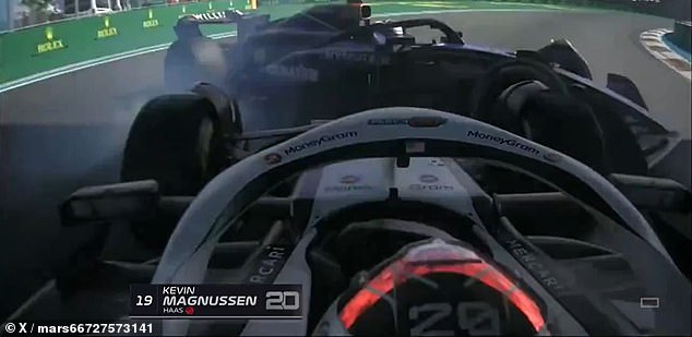 Sargeant's car went into reverse after Magnussen's vehicle struck his left rear wheel in a right turn