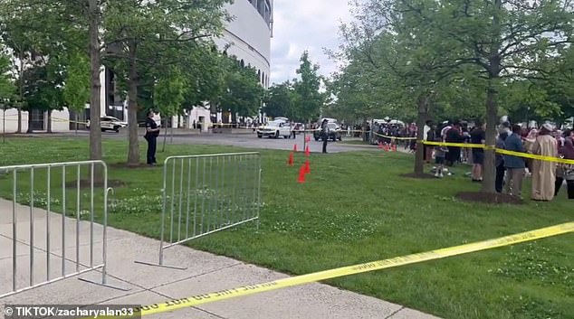 Part of the land outside the stadium has been cordoned off following the death of a person who fell from the stands