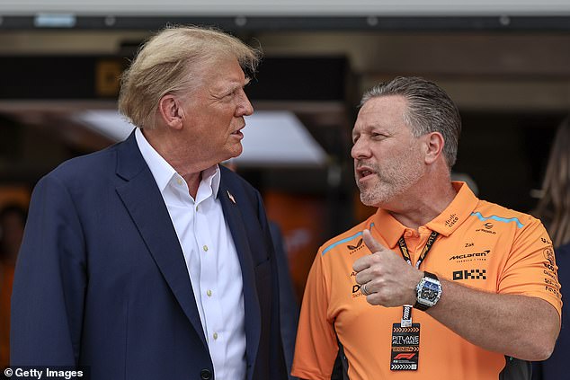 The Republican candidate spent time in the McLaren garage chatting with CEO Zak Brown