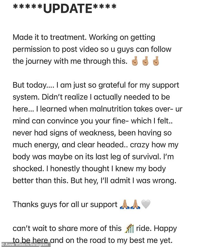 The Orville cast member shared a post to her account on Saturday to let her fans know that she had checked into her center and was excited to begin her course of treatment.