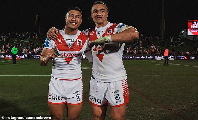 The Dragons made a similar mistake on Fa'amanu Brown's (left) milestone jersey earlier this season, getting the details of when he debuted wrong