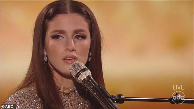 Abi, 21, from Indio, California, closed the season 22 episode in a sequin dress and sang Adele's iconic hit while playing the piano