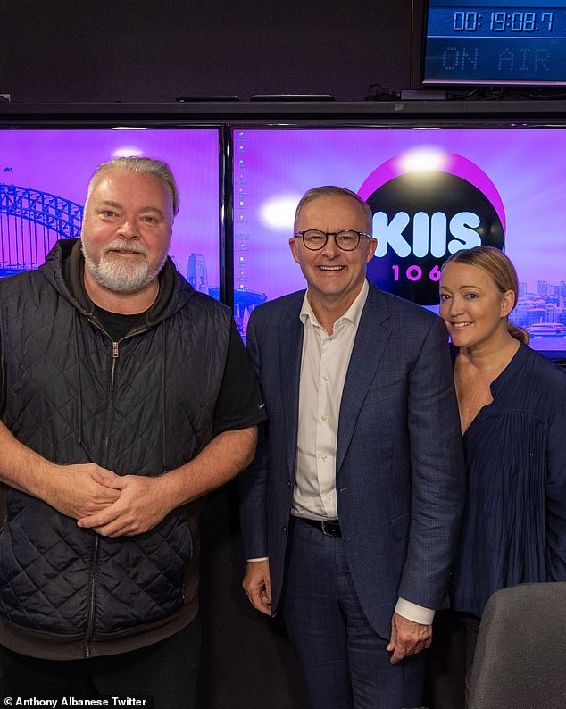 Price wrote a scathing article criticizing Prime Minister Anthony Albanese's (centre) relationship with the radio shock jock (left).  Pictured with co-host Jackie 'O' Henderson (right)