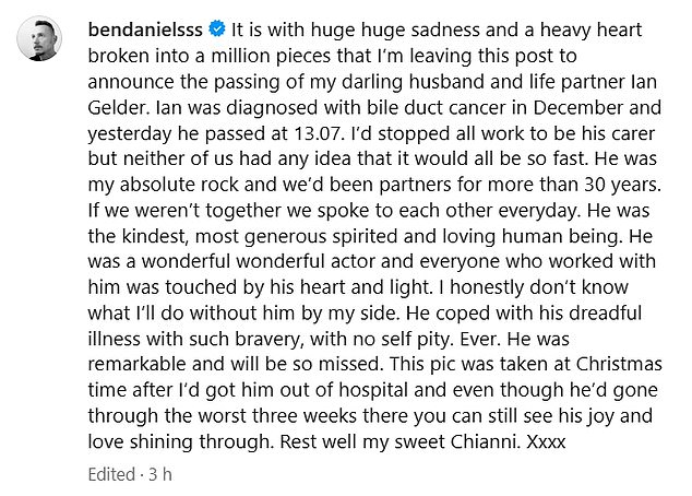 Discussing their strong relationship, Ben described Ian as his 'absolute rock' and the 'kindest, most generous, spirited and loving human being'