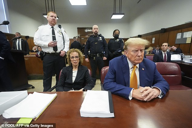 Trump did not look directly at Daniels, with whom he denies an affair, but instead watched her testimony on the video screen in front of him, a frown on his face