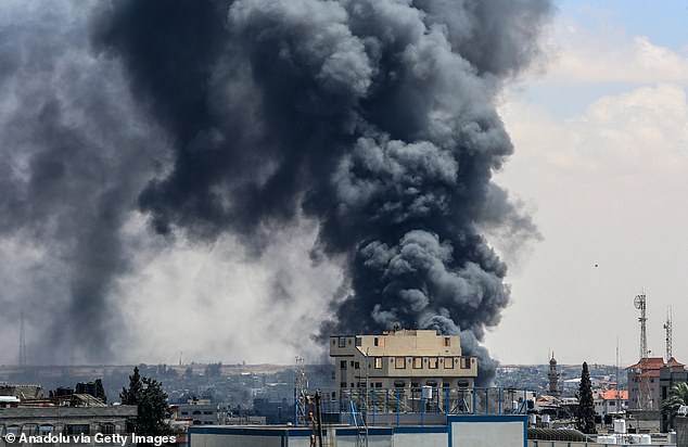 Smoke rises after the Israeli airstrike on Rafah, Gaza on May 7, 2024