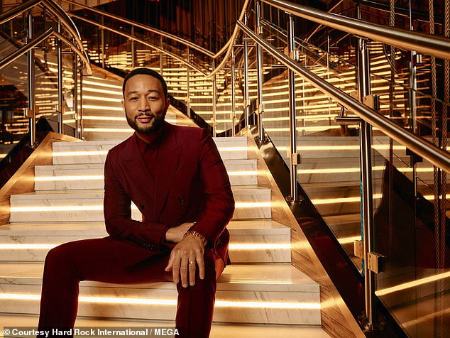 Meanwhile, singer John Legend, 45, dressed in the Hard Rock Hotel New York Rock Star Suite and looked sharp as he strolled through the lobby and rooftop overlooking Manhattan