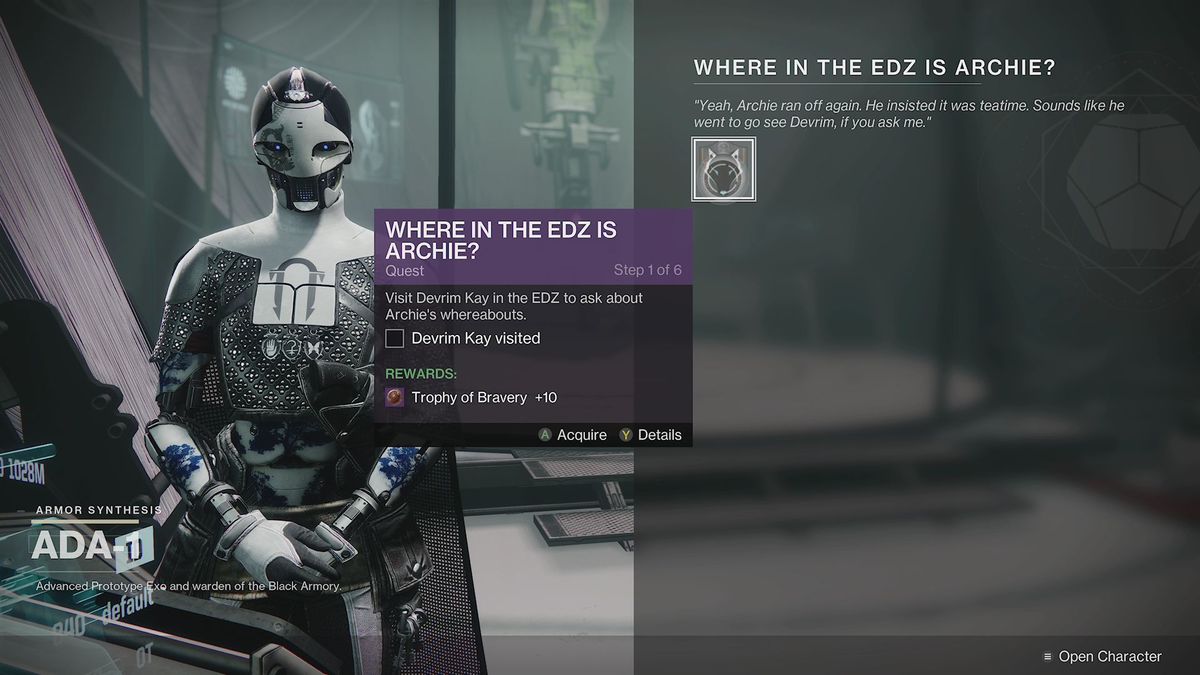 Ada and the start of the Where in the EDZ is Archie?  quest in destiny 2