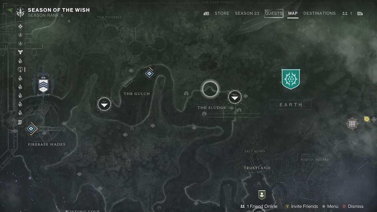 A map screen in Destiny 2