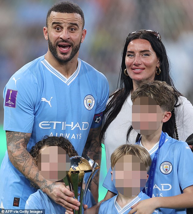 Meanwhile, the footballer is said to be considering leaving Manchester City and the Premier League in favor of a move to Saudi Arabia at the end of the season (pictured with wife Annie and their children)