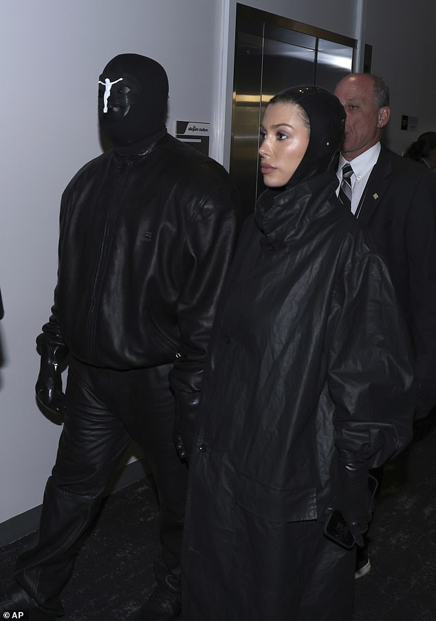 Kanye West, left, and Bianca Censori arrive at last year's NFL Super Bowl