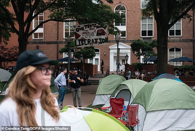 More than 100 tents were counted at the George Washington University pro-Palestinian encampment, which eventually grew so large that large tents spread across the streets of DC.