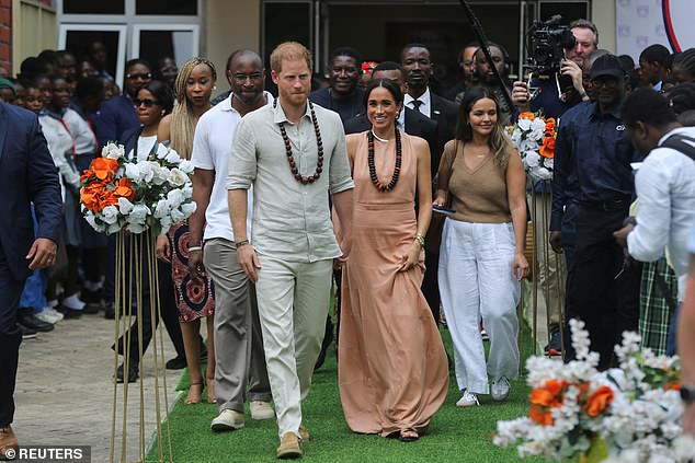 The Duke and Duchess of Sussex are today welcomed to the Wuse Lightway Academy in Abuja