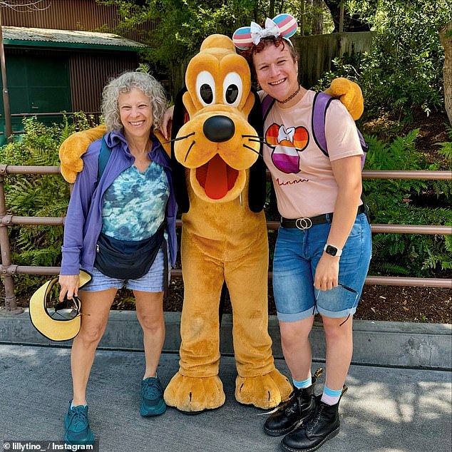 Contino, right, recorded the video while traveling with her mother to the theme park, seen left, and was not invited there by Disney