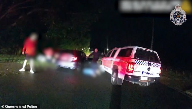 Queensland police chased them through several suburbs after the group allegedly stole an Uber driver's gray Toyota Camry