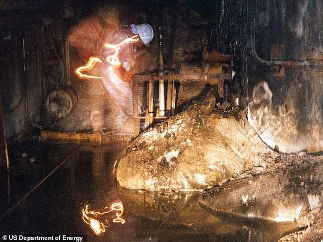 When the Elephant's Foot first formed, just five minutes in its chamber could cause fatal radiation poisoning.  In this photo, taken ten years later, the radiation is still so high that it disrupts the film in the camera