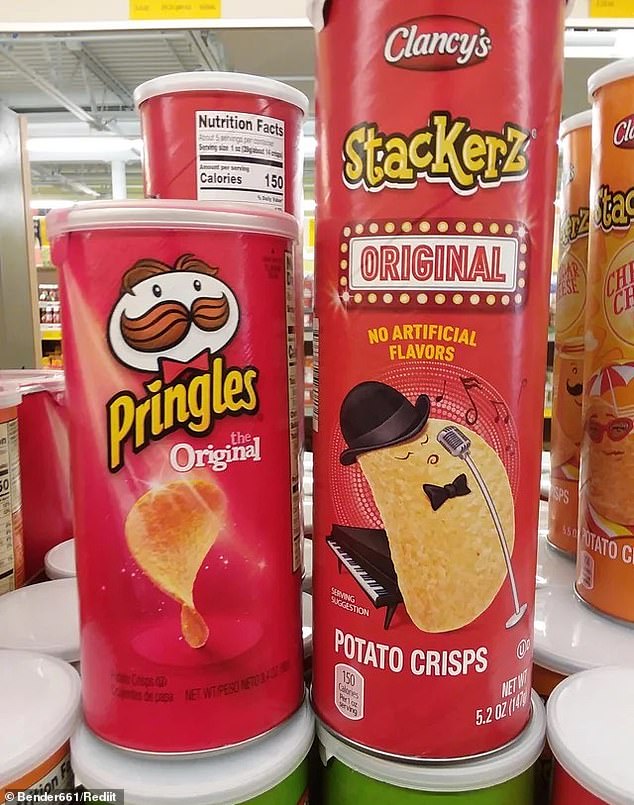 Aldi is known for selling various imitation products at significantly lower prices.  In the photo, Pringles on the left and the Aldi imitation product on the right