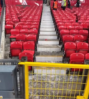 Old Trafford was quickly flooded with water after a thunderstorm exposed problems with Old Trafford's roof