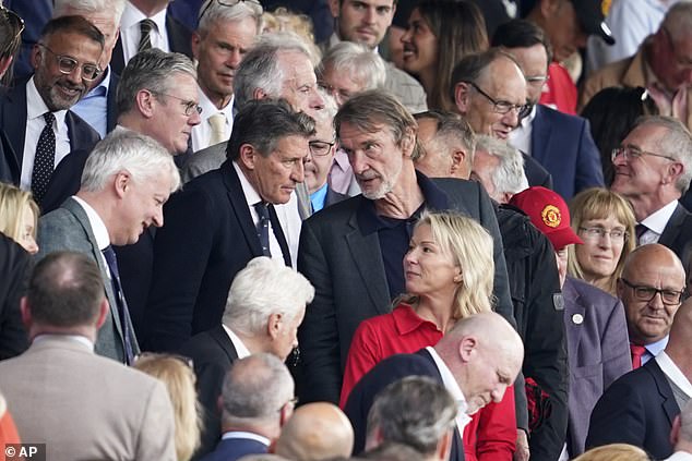 Sir Jim Ratcliffe (centre), Man United's minority owner, was present at the match.  He has promised to invest in improving the stadium