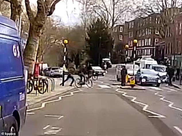 And in March we saw two masked thieves take a phone and flee on their bikes in Hampstead, north London - before crashing into an oncoming car.