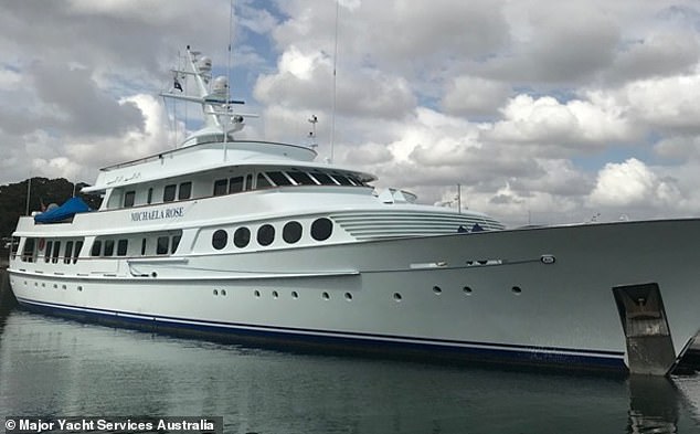 An image of Crow's yacht, the Michaela Rose, which was decked out with a giant inflatable rubber duck during the Thomases 2019 trip to Indonesia