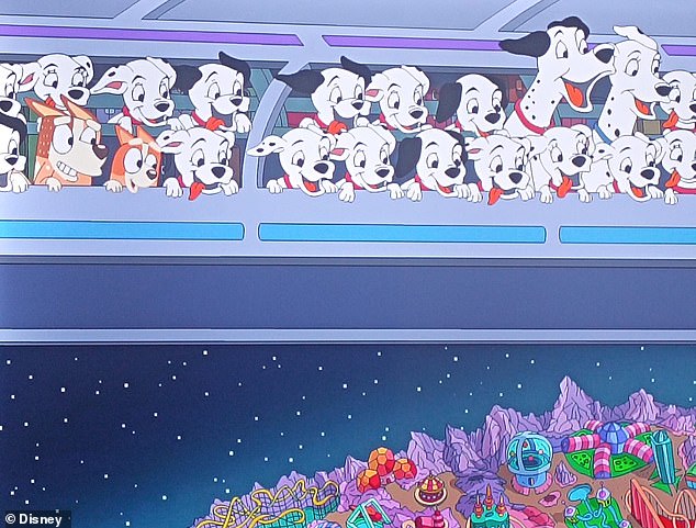 Then Chilli and Bingo are spotted in a spaceship next to Dalmatian puppies (pictured)