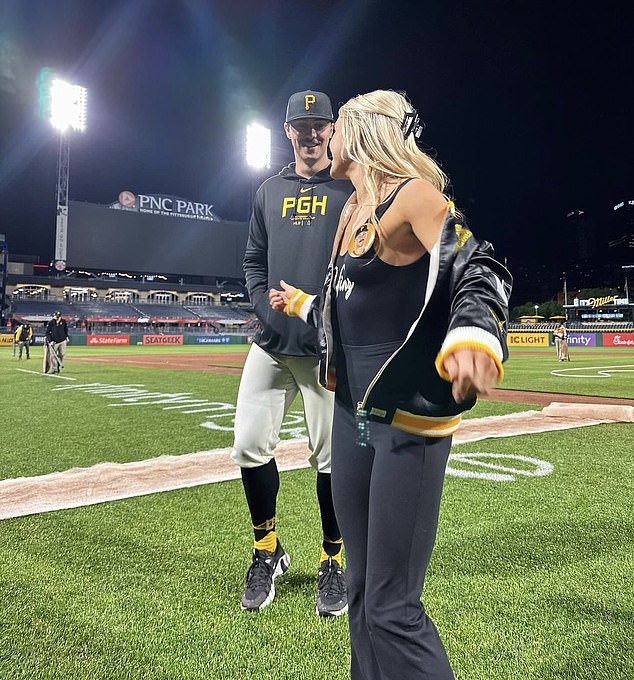 Dunne, a gymnast, shared photos of her and her boyfriend celebrating on the PNC Park court