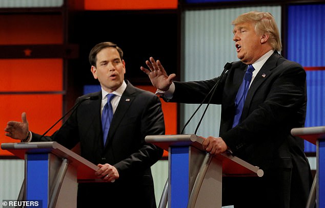 Florida Sen. Marco Rubio, seen on stage with Trump during a 2016 primary debate, has caught the attention of Trump donors who believe he should diversify his ticket beyond the MAGA base.  Rubio is a more traditional Republican and Latino