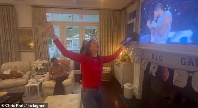 Pratt shared a video of his wife rocking out at Usher's Super Bowl Half-Time performance in February.  