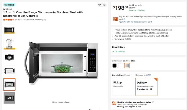 The microwave is currently available on the Home Depot website for $198 and still has the 'original price' listed as $399