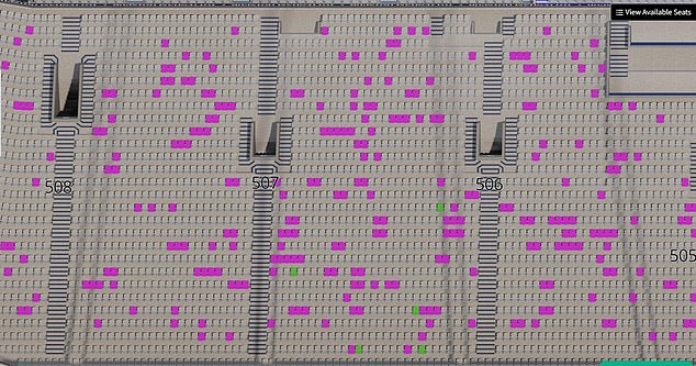 This photo shows the number of seats available in Block 509 of the stadium in North London