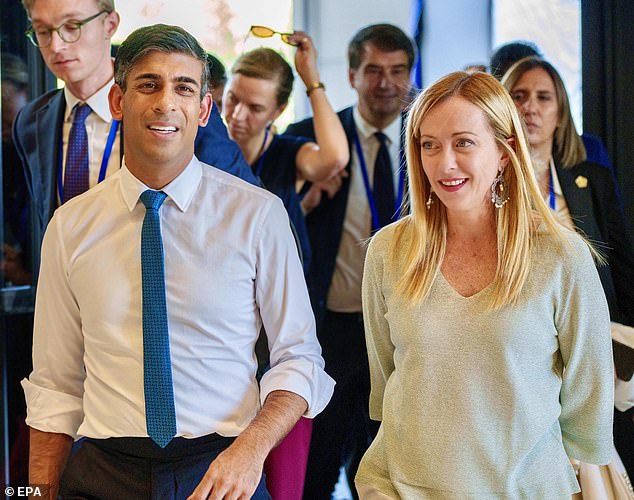 Italian Prime Minister Georgia Meloni pictured with Rishi Sunak last year