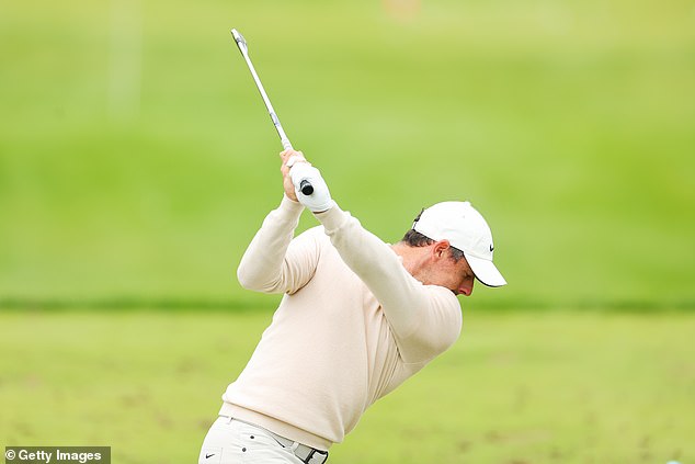 McIlroy practiced on the driving range Thursday ahead of the PGA Championship