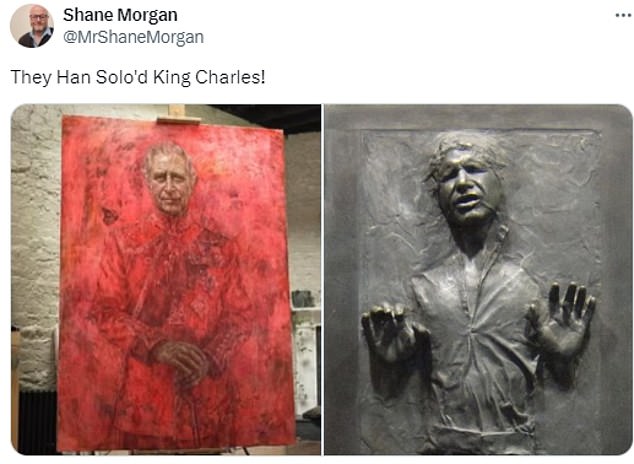 Sci-Fi fans said the King was 'Hans Solo'd', referencing a scene in Star Wars: The Empire Strikes Back in which the space pirate is frozen in carbonite due to the red tint covering Charles' body in the painting