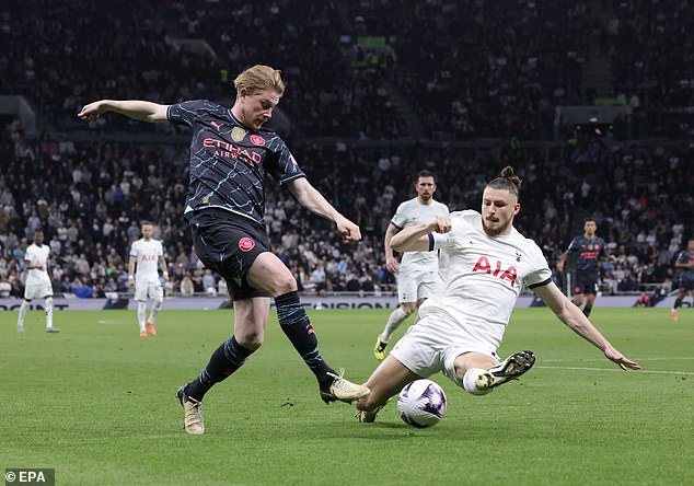 Radu Dragusin (right) handled City's runners well and showed his defensive qualities tonight